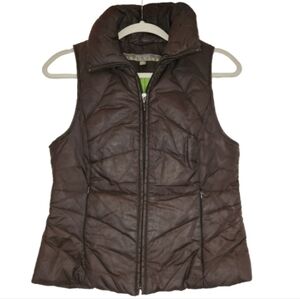 Kenneth Cole Reaction Dark Brown Down Filled Zip Front Puffer Vest Size S Warm
